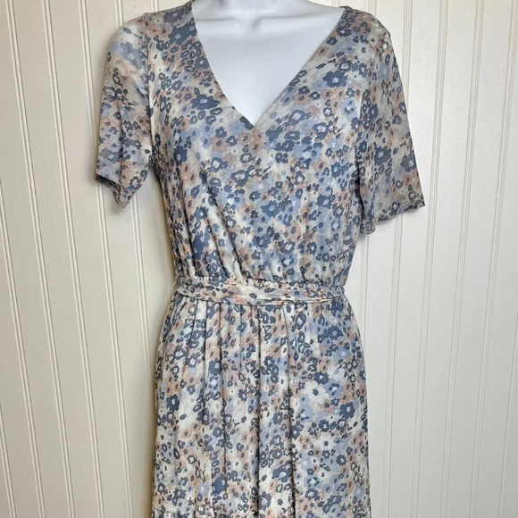 Allison Brittney floral wrap maxi dress belted short sleeve lined size small J30 - Picture 3 of 7